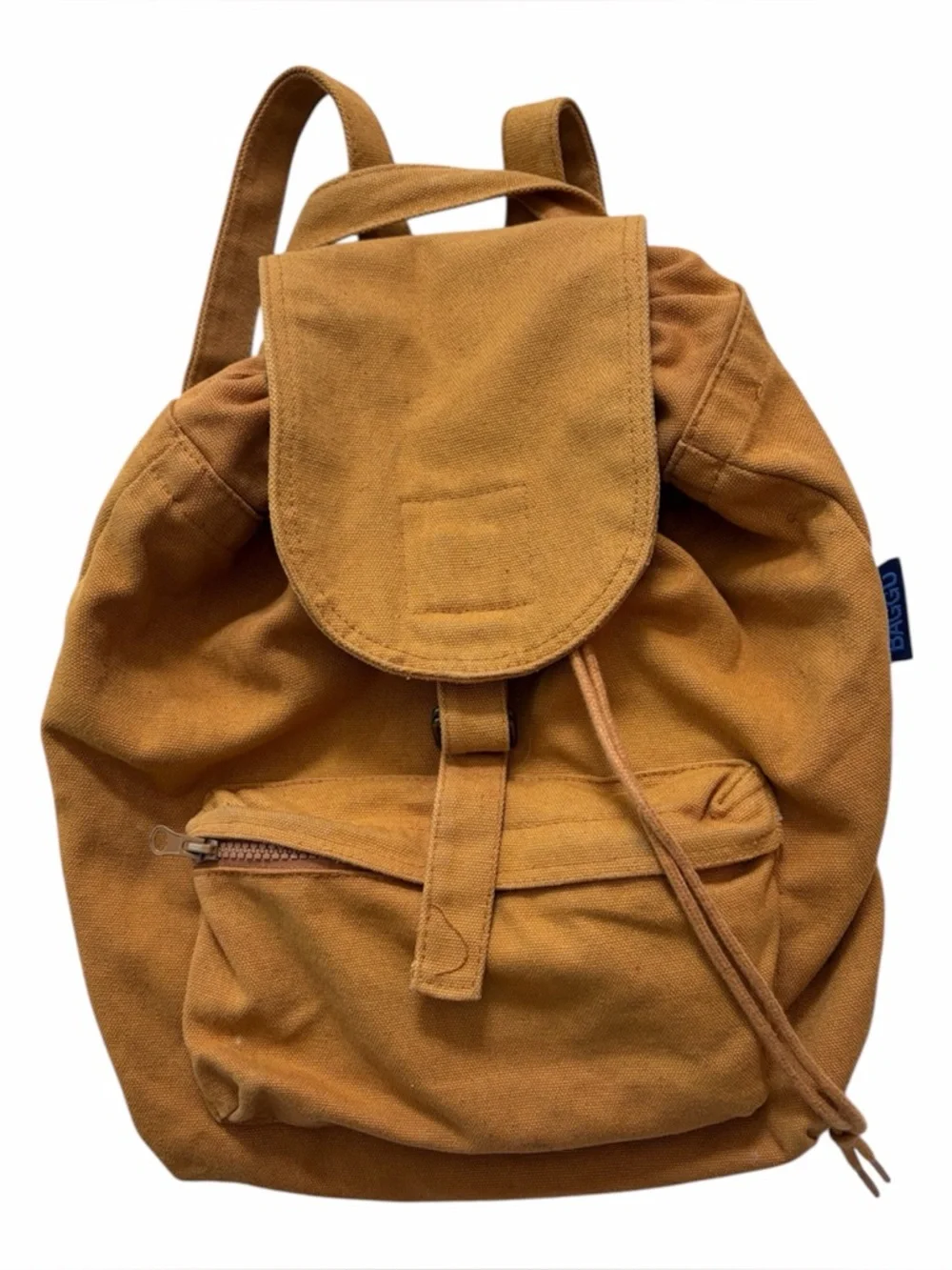 Vintage Baggu Mustard Brown Drawstring Canvas Rucksack Backpack - Picture 1 of 5
